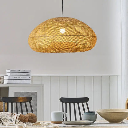 Bemith Beige Oval Bamboo Pendant Light