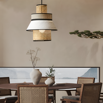Singapour Cylinder Tier Rattan Pendant Light