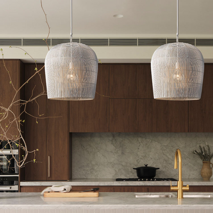 Cabrillo White Wabi Sabi Rattan Pendant Light