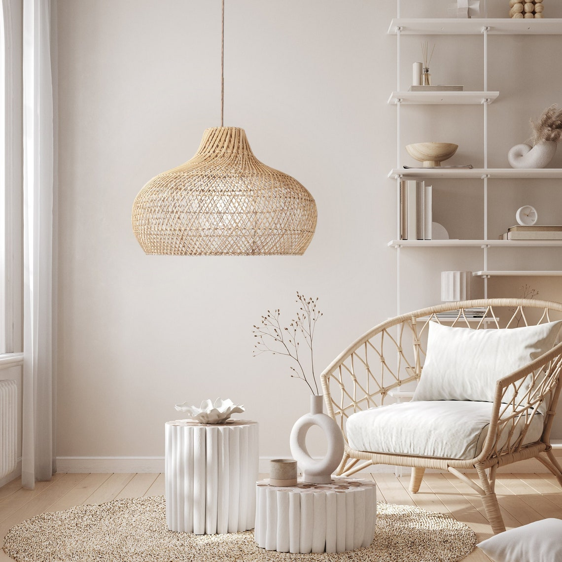 Anjani Natural Dome Rattan Pendan Light