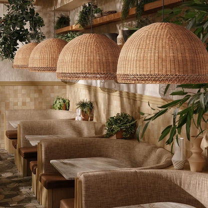 Augusta Dome Wicker Rattan Pendant Light - Half-Round Shade