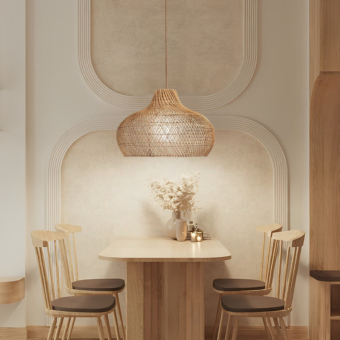 Anjani Natural Dome Rattan Pendan Light