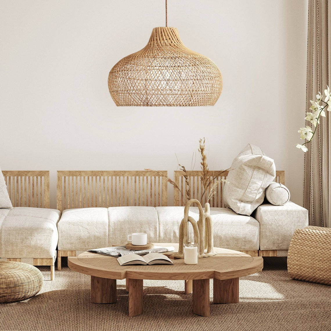 Anjani Natural Dome Rattan Pendan Light