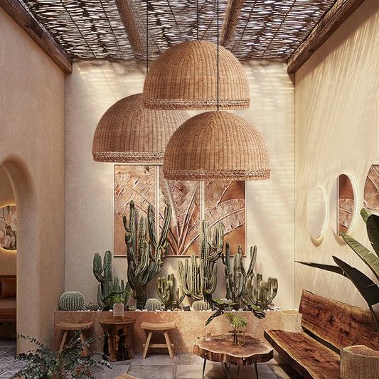 Augusta Dome Wicker Rattan Pendant Light - Half-Round Shade