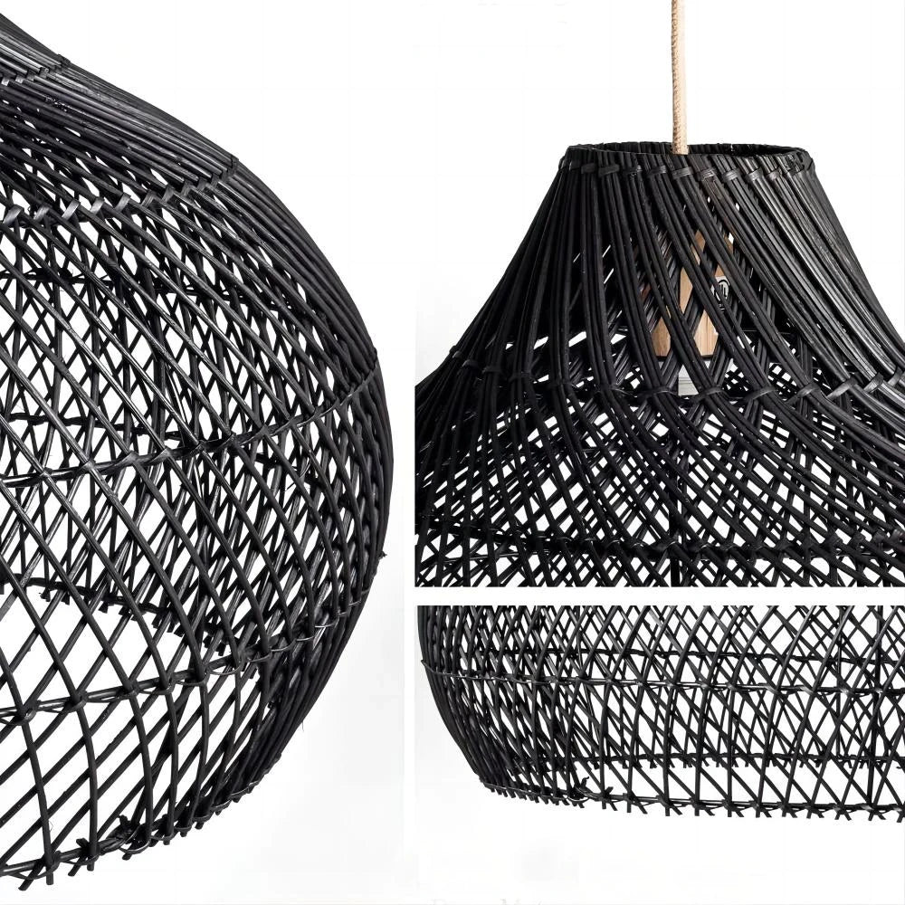 Anjani Large Dome Black Rattan Pendant Light