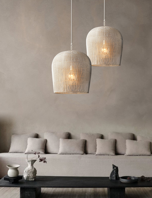 Cabrillo Wabi Sabi White Rattan Pendant Light