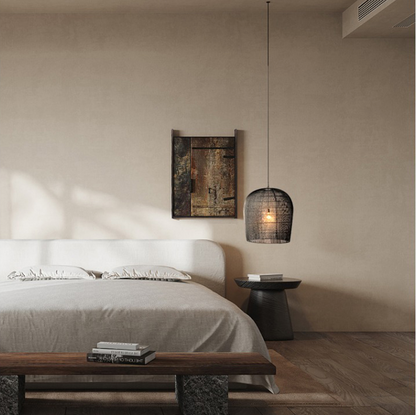 Cabrillo White Wabi Sabi Rattan Pendant Light