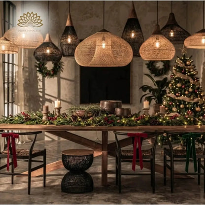 Bathari Rattan Pendant Light for Rustic Christmas Dining Room