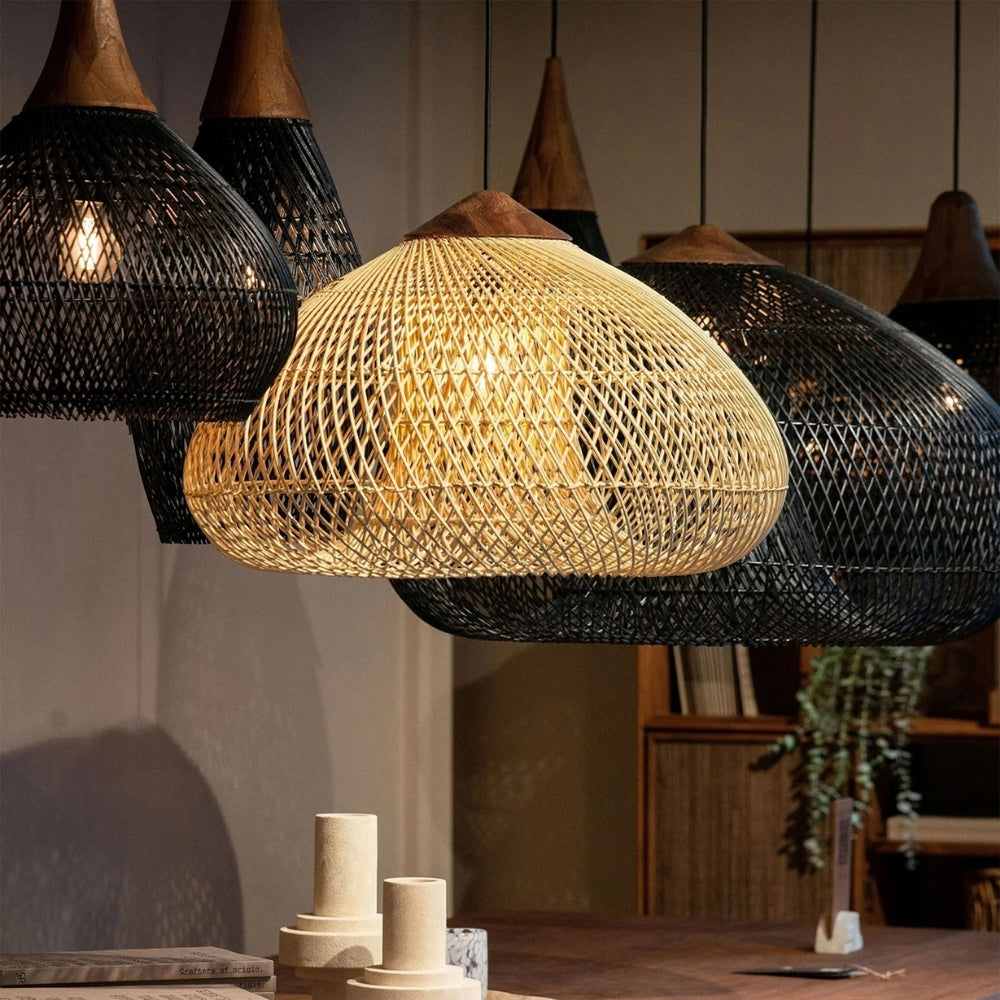 Bathari Wabi Sabi Rattan Hanging Light over dining table