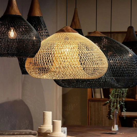 Bathari Wabi Sabi Rattan Hanging Light over dining table