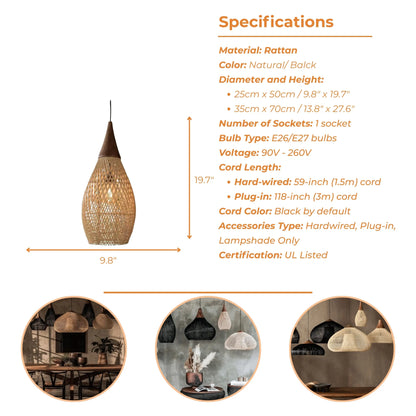 Bathari Wabi Sabi Rattan Pendant Light Style A Specifications
