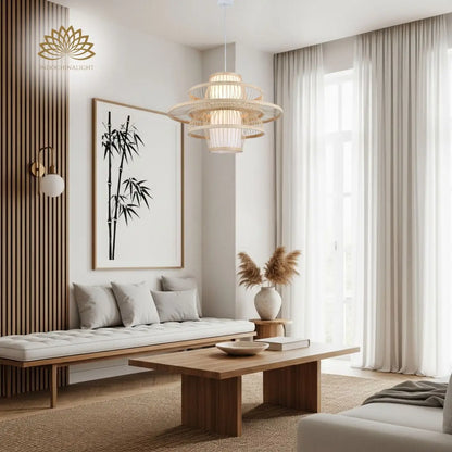 bayou bamboo pendant light in japandi living room