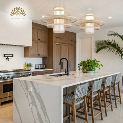 bayou bamboo pendant light in kitchen island
