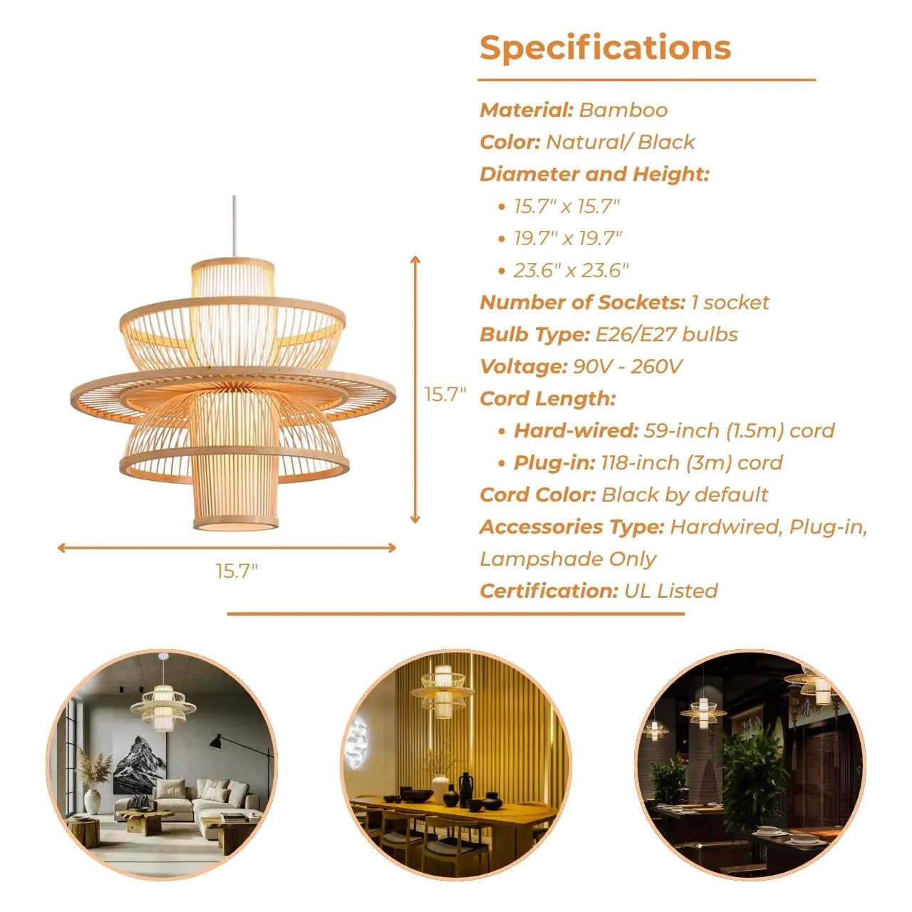 bayou bamboo pendant light specifications