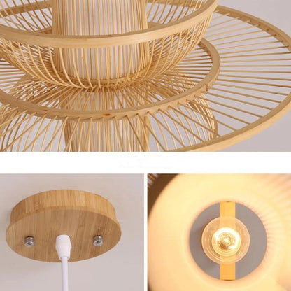Bayou Tiered Bamboo Pendant Light Woven Shade