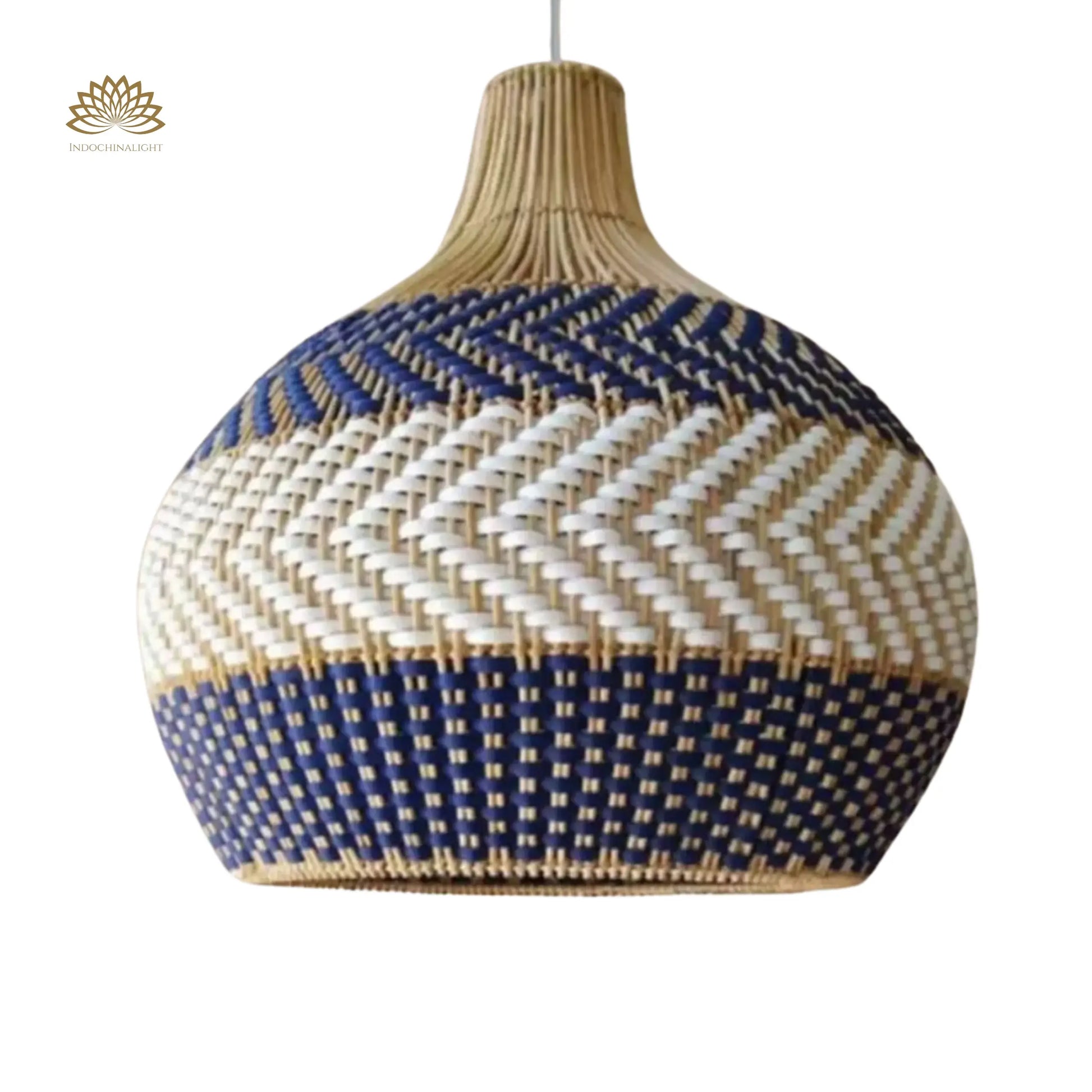 Beatrice Blue and White Rattan Pendant Light