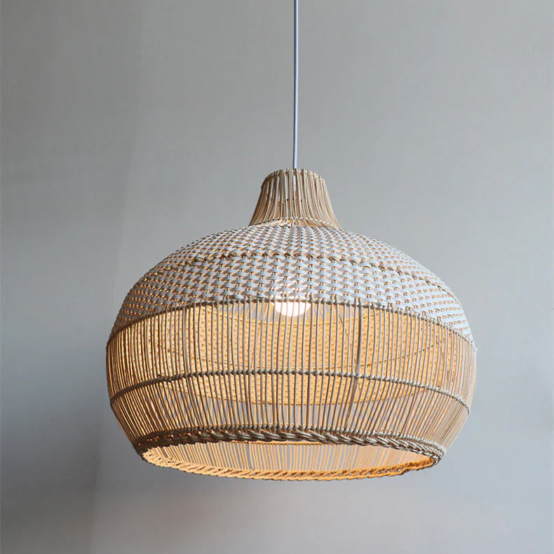 Beatrice White Dome Basket Rattan Pendant Light