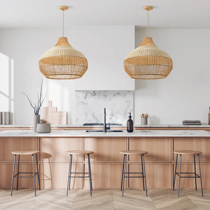 Beatrice White Dome Basket Rattan Pendant Lights for Kitchen Island