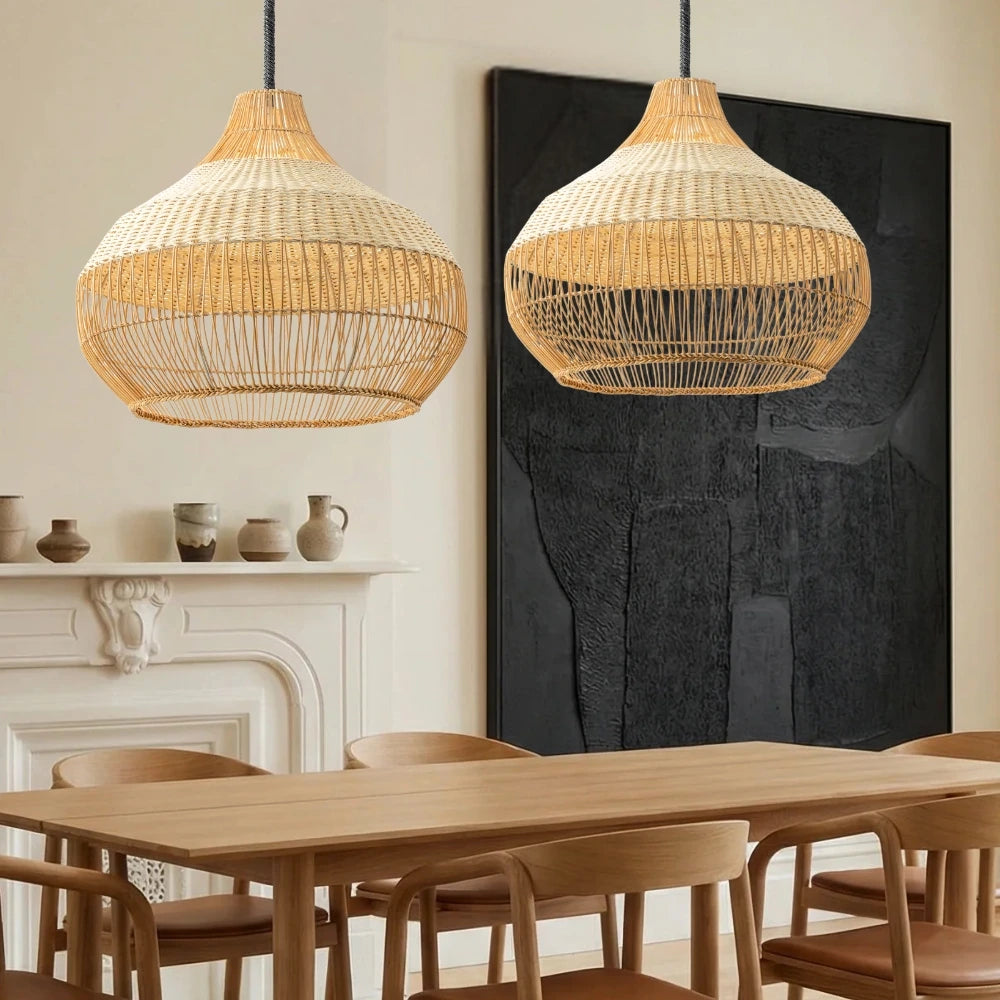 Beatrice White Rattan Dome Basket Pendant Light for Minimalist Dining Room