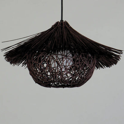 Begie Straw Hat Black Rattan Pendant Light