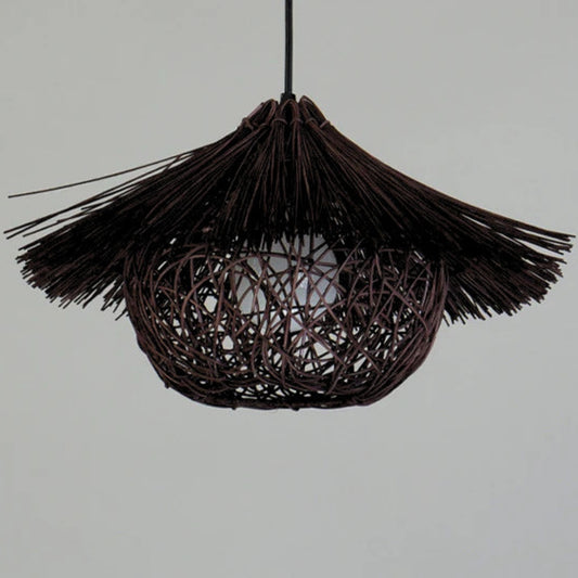 Begie Straw Hat Black Rattan Pendant Light