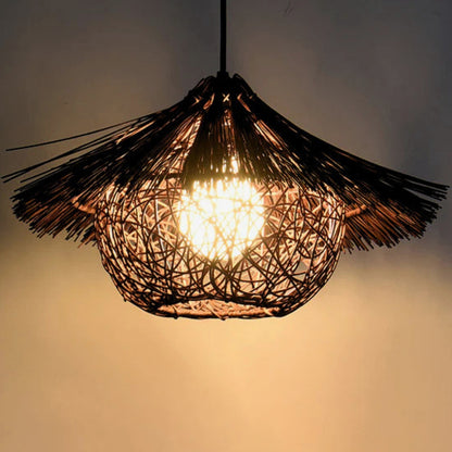 Begie Straw Hat Rattan Black Pendant Light