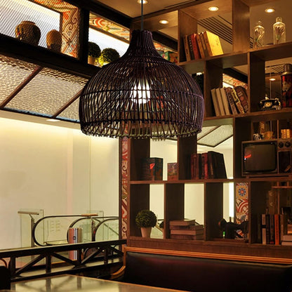 Belle Black Dome Rattan Pendant Light for Zen style Room