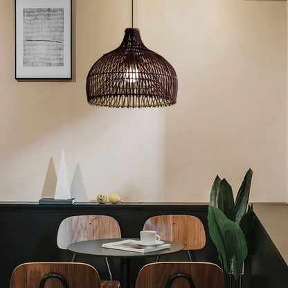 Belle Black Dome Rattan Pendant Light over Dining Table
