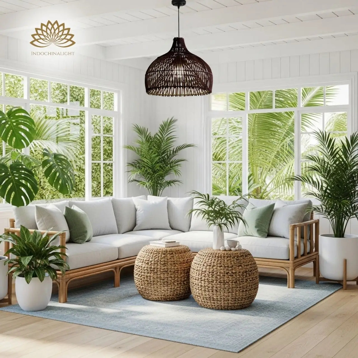Belle Dome Rattan Pendant Light for living room