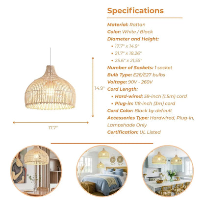 Belle Dome Rattan Pendant Light's specifications