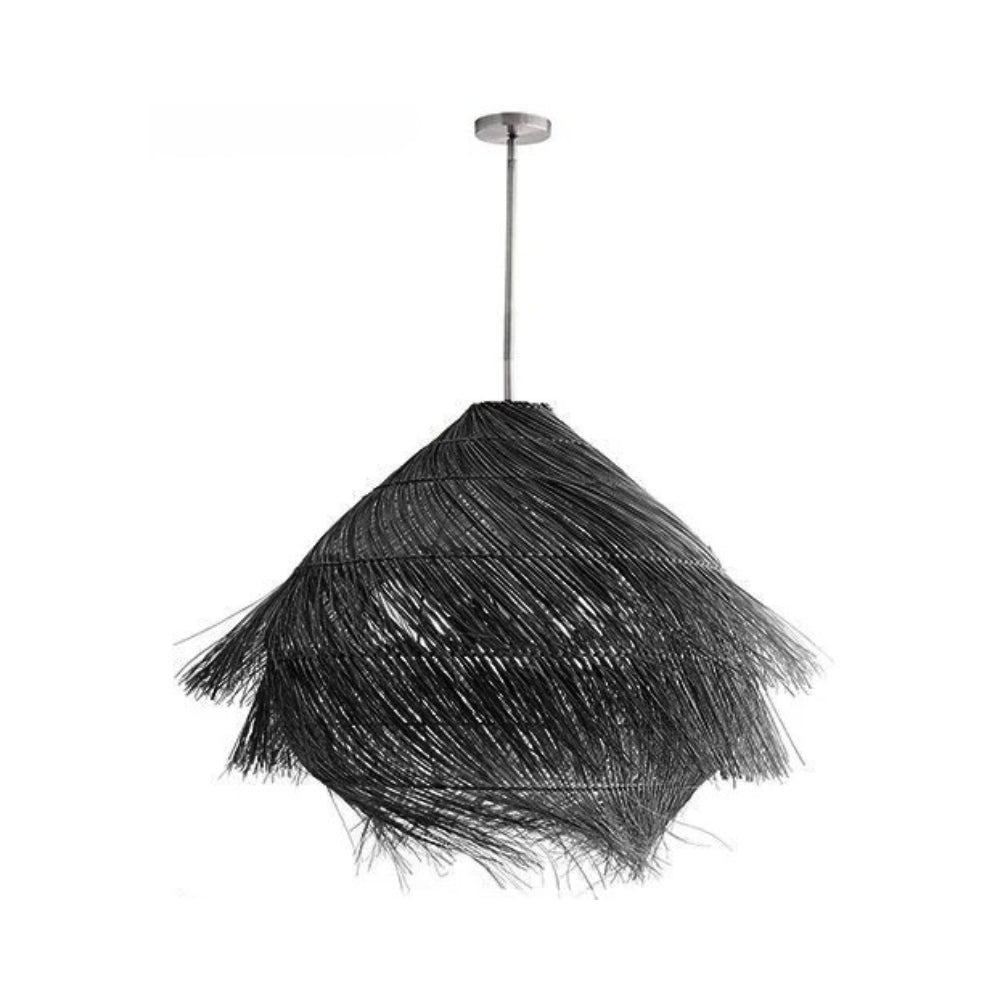 black rattan fringe pendant light