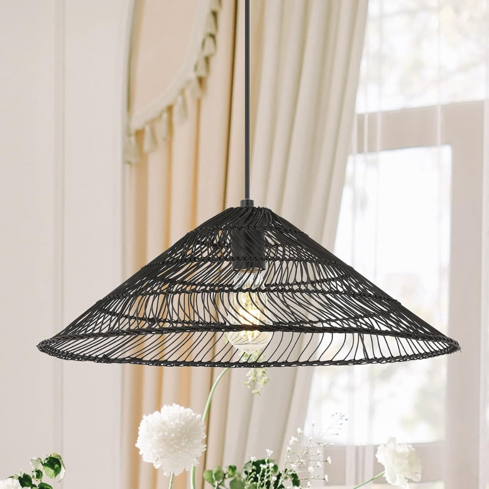 Black Rattan Cone Pendant Light