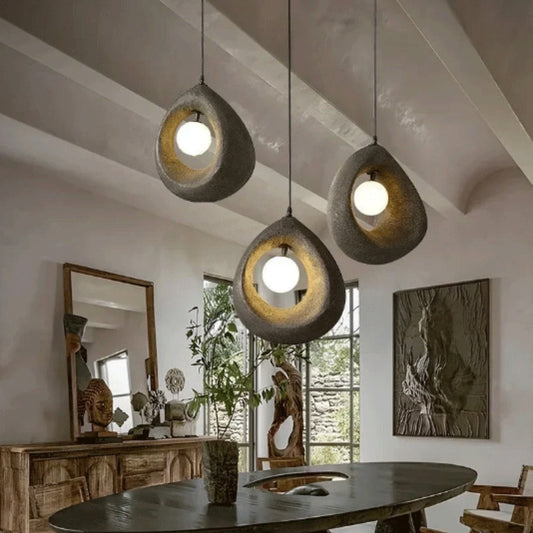 black wabi sabi cave surround ball pendant light for dining table
