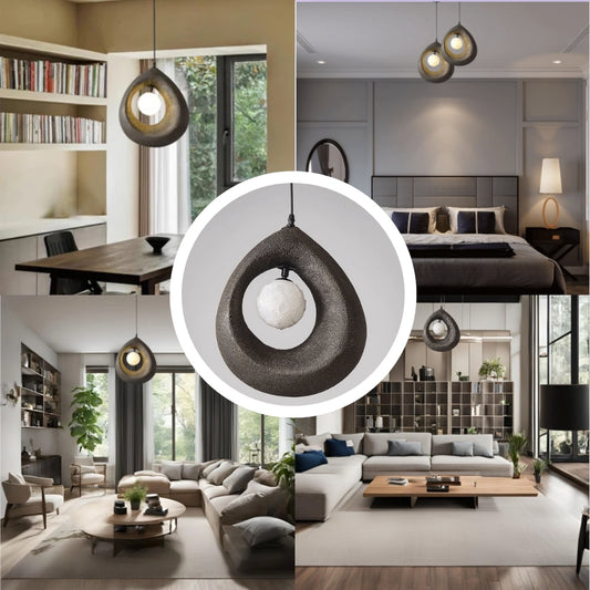 black wabi sabi cave surround ball pendant light for room