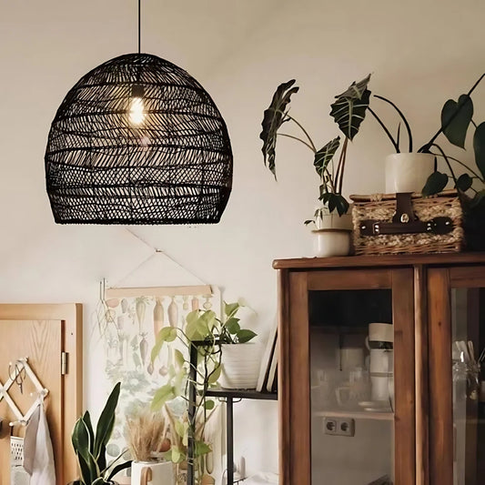 black wicker rattan pendant light for living space