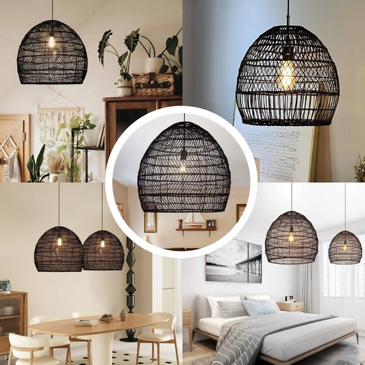 black wicker rattan pendant light for room