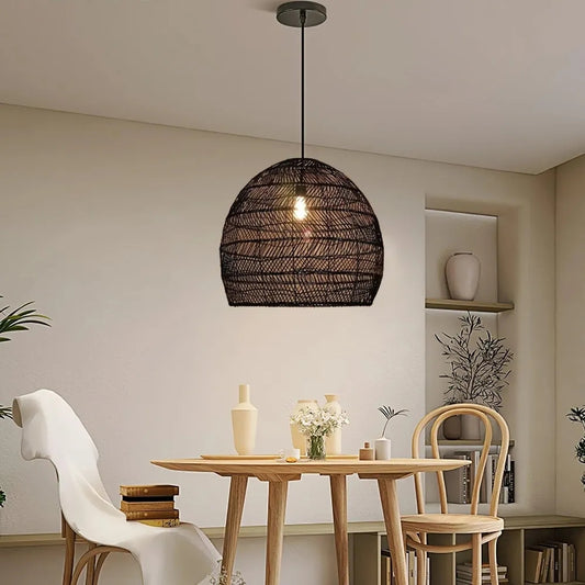 black wicker rattan pendant light for working table