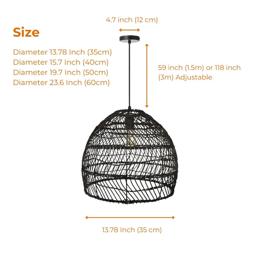 black wicker rattan pendant light size