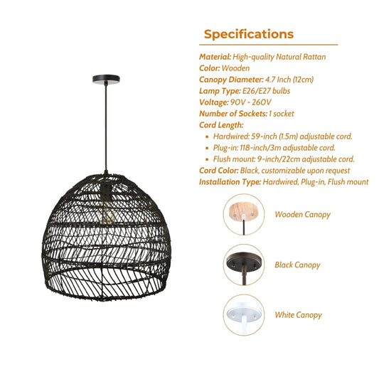 black wicker rattan pendant light specifications
