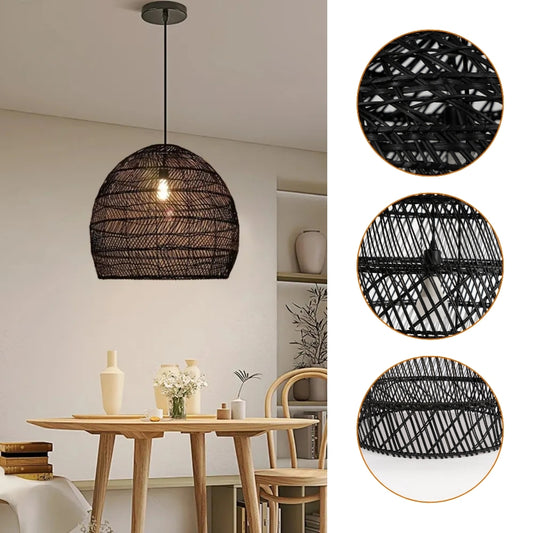 black wicker rattan pendant light
