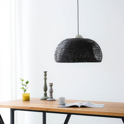 black woven bamboo pendant light for coffee table