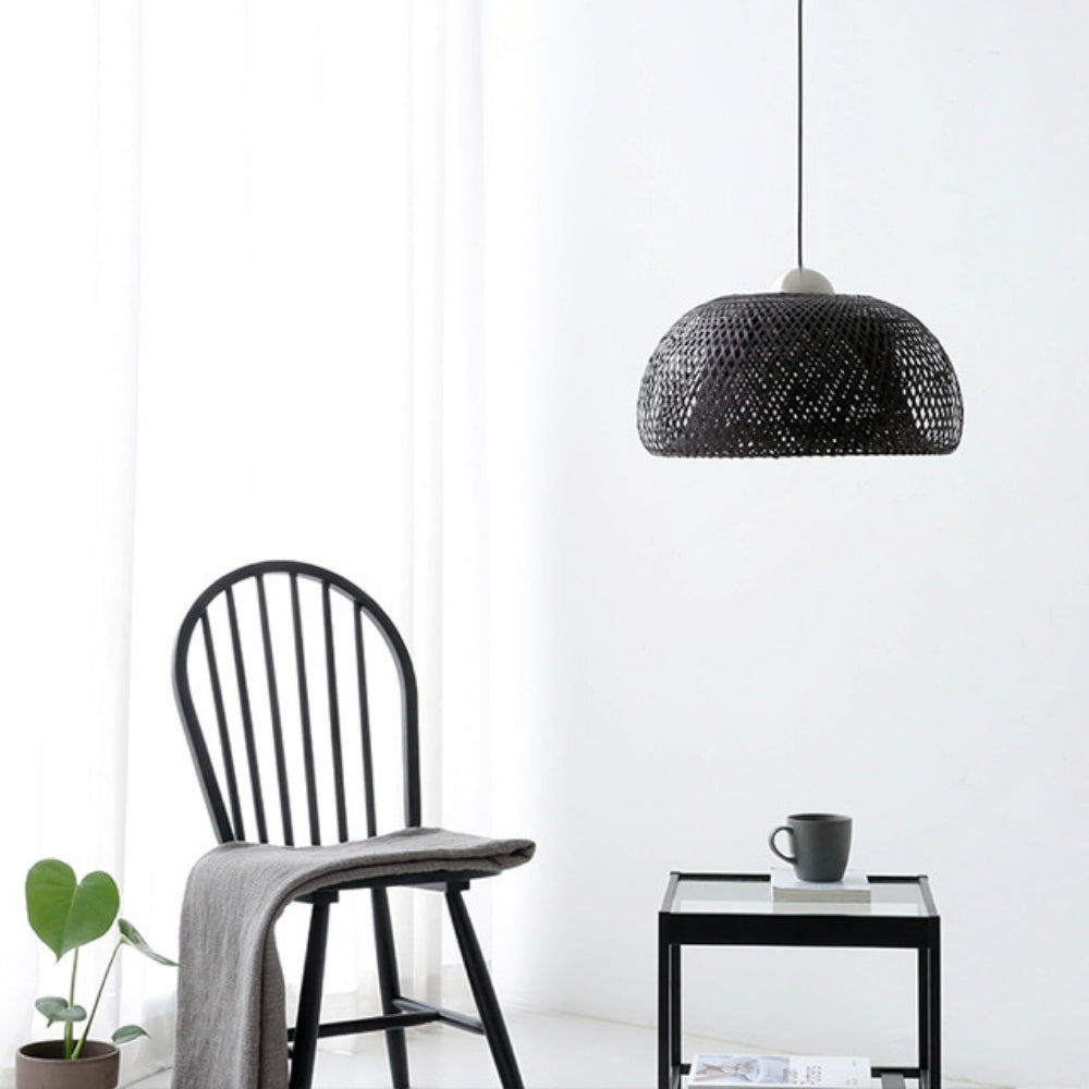 black woven bamboo pendant light for living space