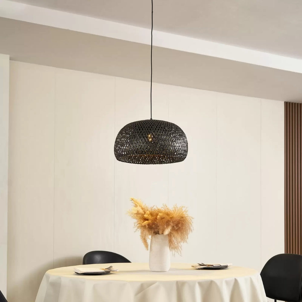 black woven bamboo pendant light for restaurant