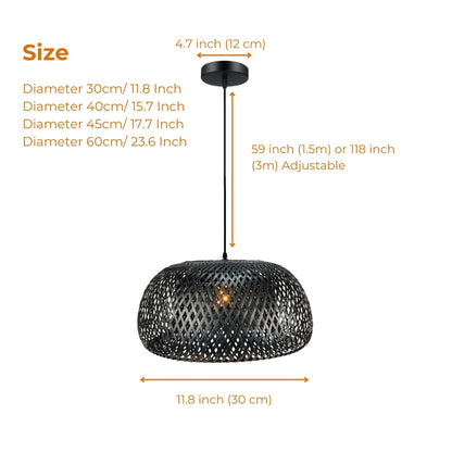 black woven bamboo pendant light size