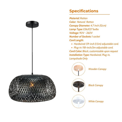 black woven bamboo pendant light specifications