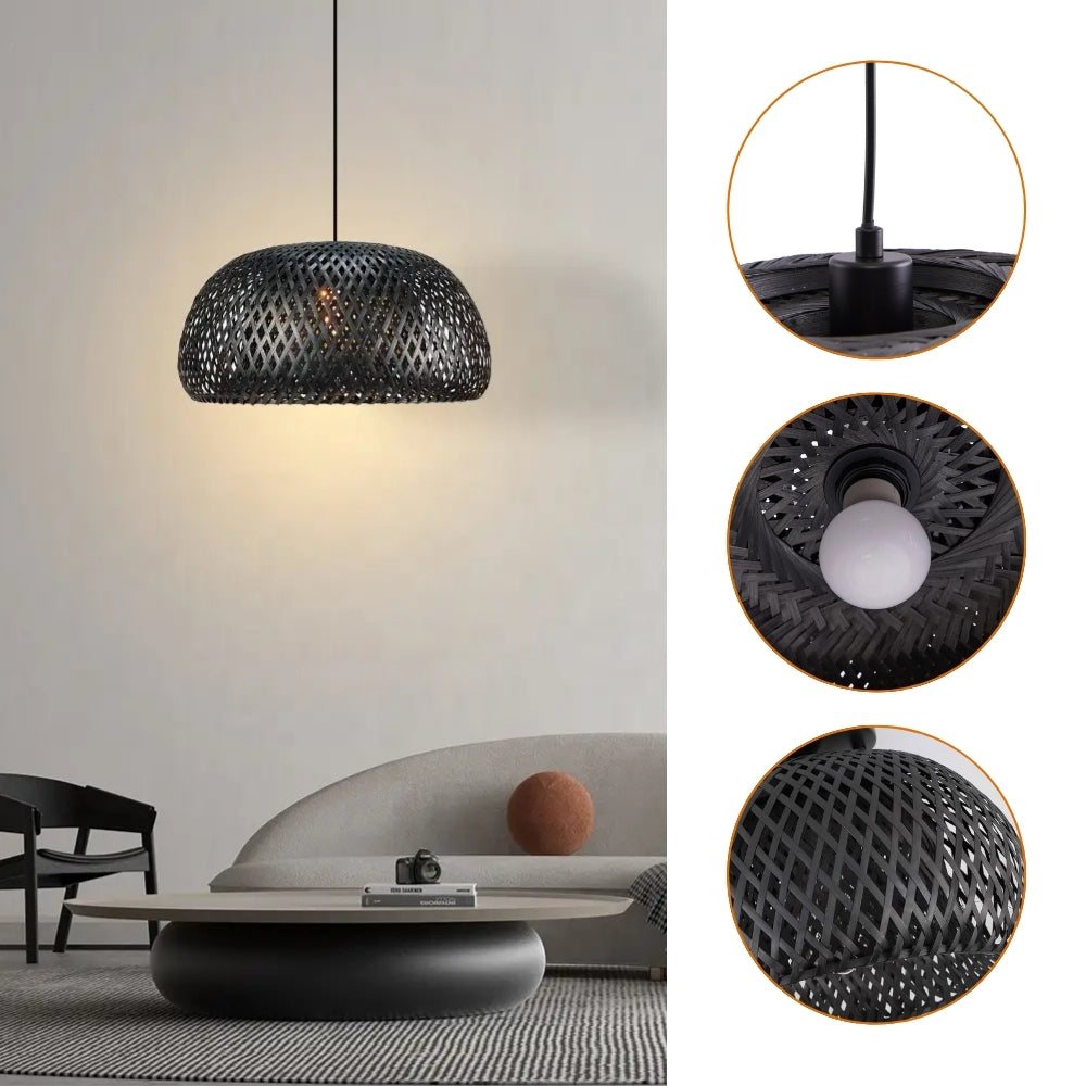 black woven bamboo pendant light