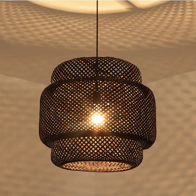 Sinnerlig Black Abstract Woven Bamboo Pendant Light