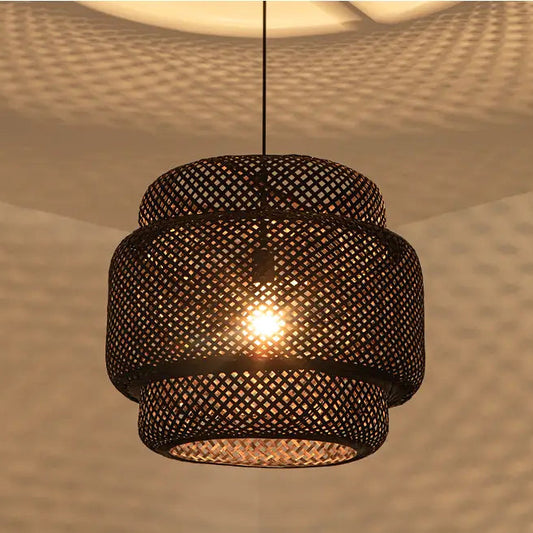 Sinnerlig Black Abstract Woven Bamboo Pendant Light Shade