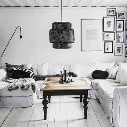 Sinnerlig Black Abstract Woven Bamboo Pendant Light