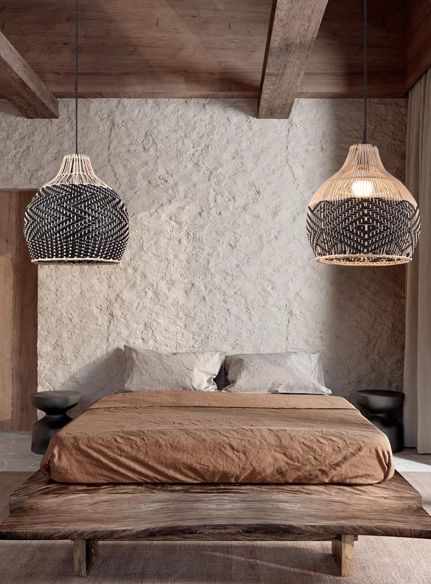 Blacorb Rattan Black Wicker Pendant Lights for Wabi Sabi Bedsides